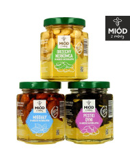 Zestaw 3 miodowych przysmaków - Migdały, Nerkowce, Pestki Dyni w Miodzie Naturalym