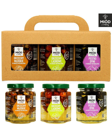 ZESTAW PREZENTOWY  | Orzechy włoskie, laskowe, pestki dyni w miodzie | Eko Pudełko
