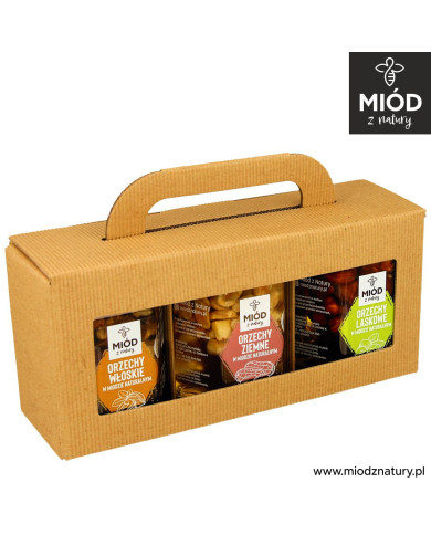 ZESTAW PREZENTOWY | Orzechy Włoskie, Ziemne, Laskowe w miodzie | Eko Pudełko