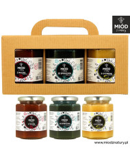 Zestaw miodów smakowych | MALINA SPIRULINA CYTRYNA | 3 x 370g