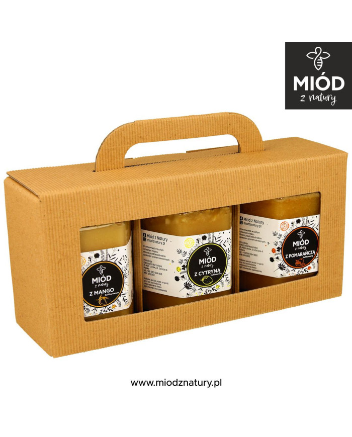 Zestaw miodów smakowych | MANGO CYTRYNA POMARAŃCZA | 3 x 370g