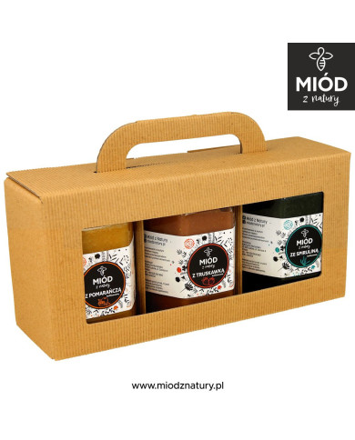 Zestaw 3 Miodów Smakowych | POMARAŃCZA TRUSKAWKA SPIRULINA | Eksplozja Smaków! | 3 x 370g