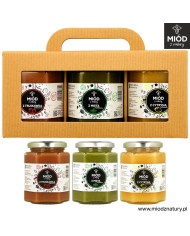 Zestaw 3 Miodów Smakowych | TRUSKAWKA, MIĘTA, CYTRYNA | Eksplozja Smaków! | 3 x 370g