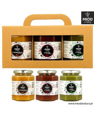 Zestaw 3 Miodów Smakowych | POMARAŃCZA, MALINA, MIĘTA | Eksplozja Smaków! | 3 x 370g