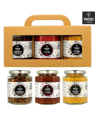 Zestaw prezentowy z PIERZGĄ, miodem z MALINĄ i z PYŁKIEM pszczelim