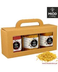 Zestaw Prezentowy z Miodem z Maliną, z PYŁKIEM Pszczelim i z Miodem ze Pomarańczą