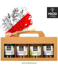 Miodowy Zestaw Prezentowy - 4 Smaki: GRYCZANY, FACELIOWY, AKACJOWY, WIELOKWIATOWY