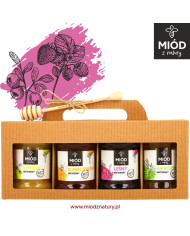 Miodowy Zestaw Prezentowy - 4 Smaki: LIPOWY, SŁONECZNIKOWY, LEŚNY, AKACJOWY
