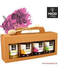 Miodowy Zestaw Prezentowy - 4 Smaki: LIPOWY, SŁONECZNIKOWY, LEŚNY, AKACJOWY