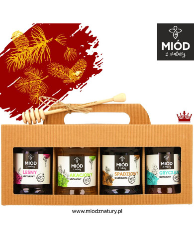 Miodowy Zestaw Premium - 4 Smaki: LEŚNY AKACJA SPADZIOWY GRYCZANY
