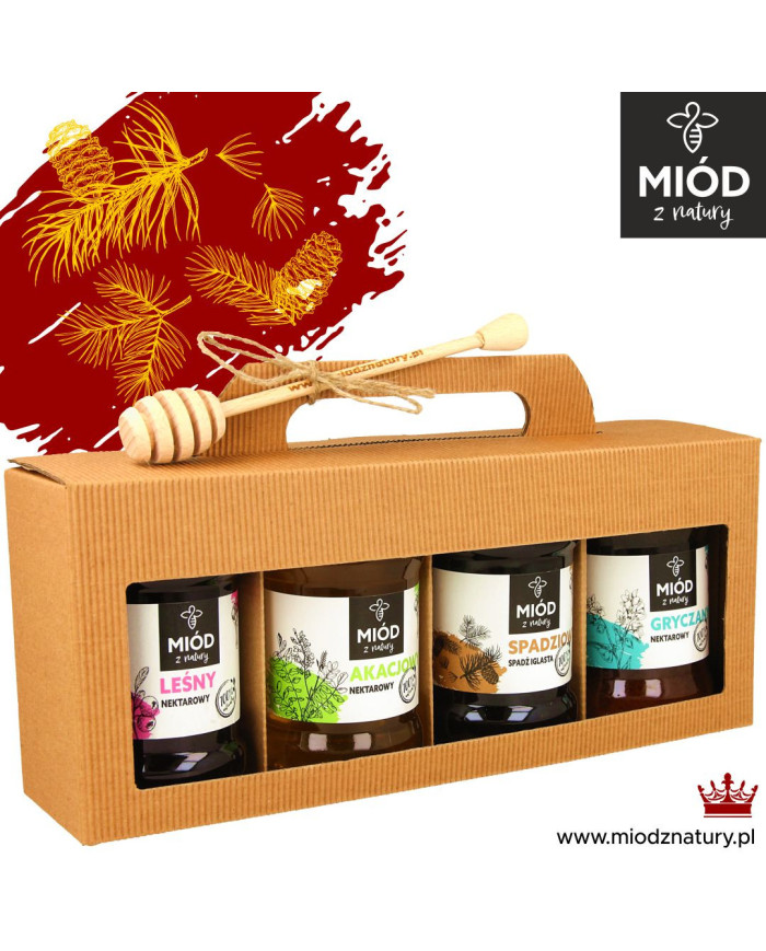 Miodowy Zestaw Premium - 4 Smaki: LEŚNY AKACJA SPADZIOWY GRYCZANY