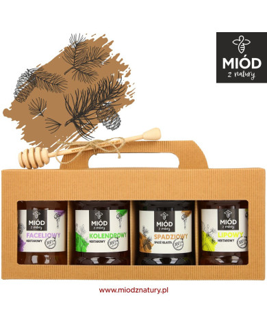 Miodowy Zestaw Prezentowy - 4 Smaki: FACELIOWY KOLENDROWY SPADZIOWY LIPOWY