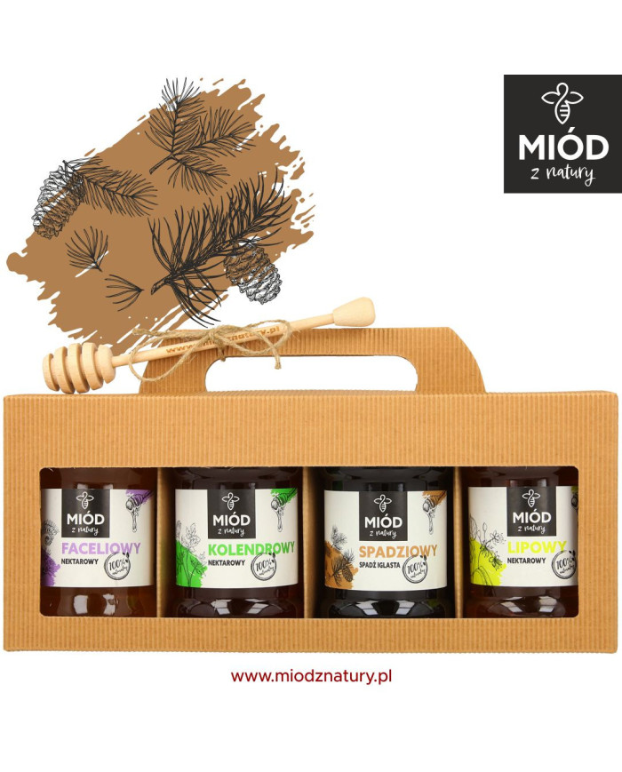 Miodowy Zestaw Prezentowy - 4 Smaki: FACELIOWY KOLENDROWY SPADZIOWY LIPOWY