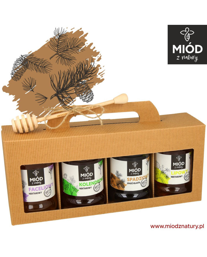 Miodowy Zestaw Prezentowy - 4 Smaki: FACELIOWY KOLENDROWY SPADZIOWY LIPOWY