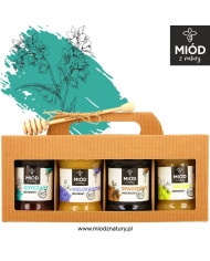 Miodowy Zestaw Prezentowy - 4 Smaki: GRYCZANY WIELOKWIAT SPADZIOWY LIPOWY