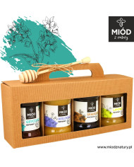 Miodowy Zestaw Prezentowy - 4 Smaki: GRYCZANY WIELOKWIAT SPADZIOWY LIPOWY
