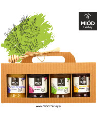 Miodowy Zestaw Prezentowy - 4 Smaki: WIELOKWIATOWY LEŚNY AKACJOWY SŁONECZNIKOWY