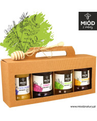 Miodowy Zestaw Prezentowy - 4 Smaki: WIELOKWIATOWY LEŚNY AKACJOWY SŁONECZNIKOWY