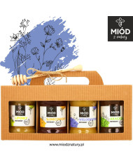 Miodowy Zestaw Prezentowy - 4 Smaki: LIPOWY SŁONECZNIKOWY WIELOKWIATOWY AKACJOWY