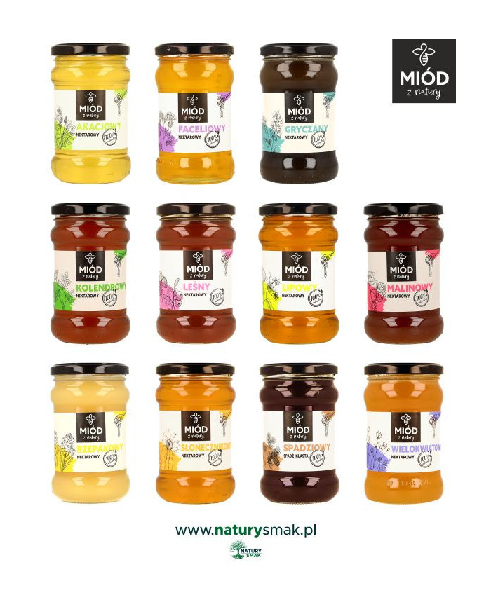 Miodowy Zestaw Prezentowy - 4 Smaki: LIPOWY SŁONECZNIKOWY WIELOKWIATOWY AKACJOWY