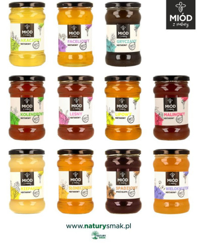 Miodowy Zestaw Prezentowy - 4 Smaki: AKACJOWY MALINOWY SŁONECZNIKOWY LIPOWY